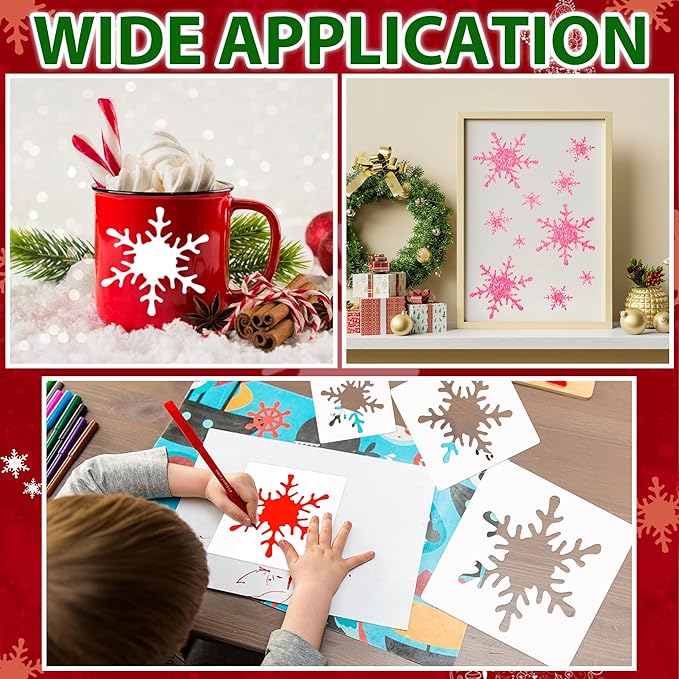 Christmas Stencils 8 PCS Snowflake Stencil Plastic Reuseable Stencils Xmas Deco for Painting,Spraying,Drawing on Wall,Wood,Flag,Paper,Glass