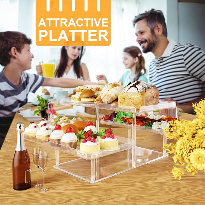 3 Tier Serving Tray for Entertaining, Acrylic Dessert Table Display Set for Party Supplies, Serving Platters and Trays for Food, Cupcake Buffet Dessert Risers Stands for Weddings Baby Shower