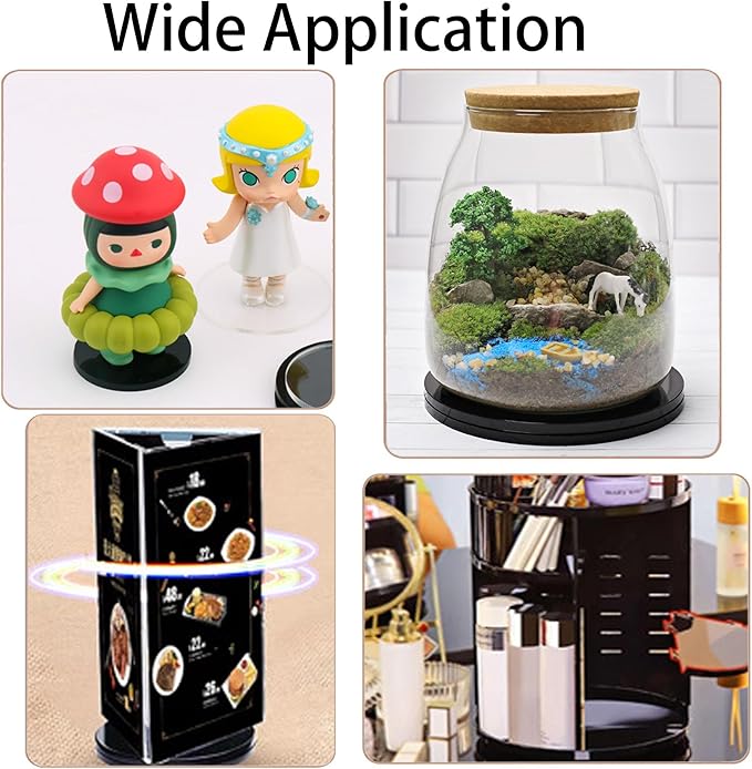 4 Pcs Black 2 inch Acrylic Lazy Susan Rotating Turntable Organizer Bearings - Round Swivel Plate for Spice Rack, Table, Cake, Kitchen Pantry
