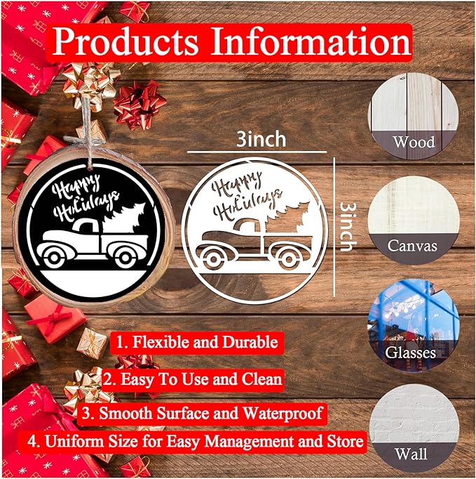 60pcs Christmas Stencils for Painting on Wood 3 Inch Small Nativity Ornament Reusable Holiday Xmas Drawing Stencil Templates for Wood DIY Crafts Card Paper Gift Home (Christmas Word)