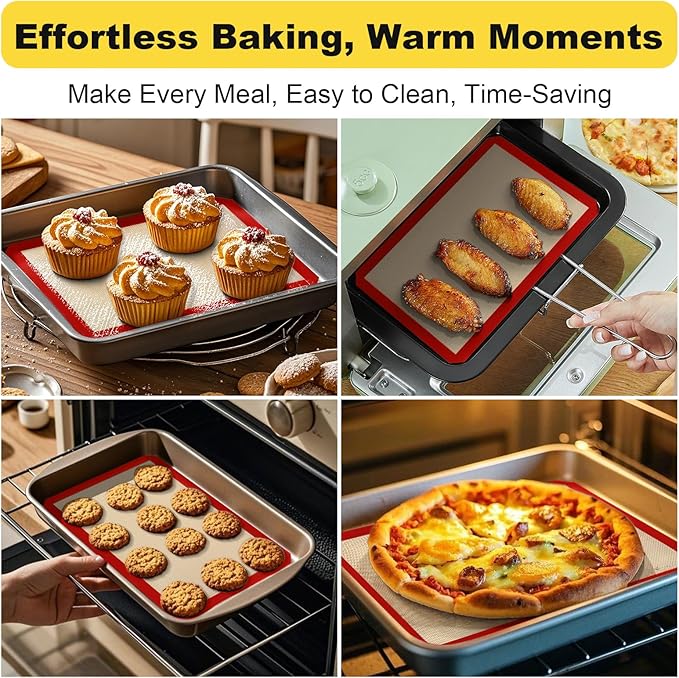 Silicone Baking Mat, 2 Pac 16.5"L x 11.6"W Silicone Cookie Sheets Reusable Baking Mat - Non-Stick Food Safe Dark Gray Oven Baking Sheet for Making Cookies, Macaroons, Bread