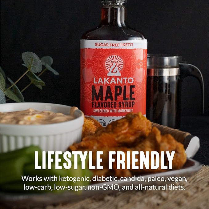 Lakanto Sugar Free Maple Syrup - Monk Fruit Sweetener, Keto Diet Friendly, Vegan, 1g Net Carbs, Pancakes, Waffles, Oatmeal, Coffee, Tea, Granola, Frosting, Marinade, Dressing (26 fl oz)