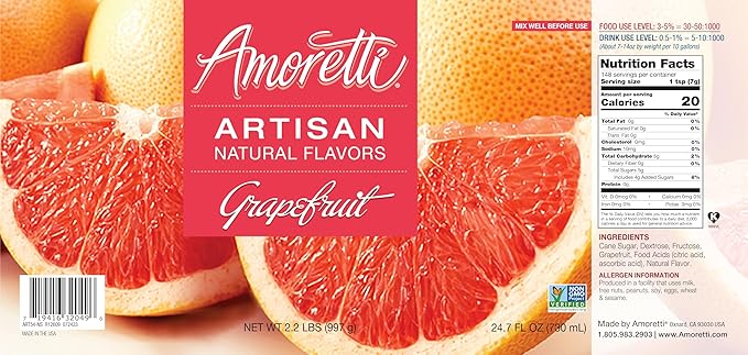 Amoretti - Natural Grapefruit Artisan Flavor Paste, 10 lbs, Perfect For Ice Cream, Beverages, Cakes, and more, Preservative Free, Vegan, Gluten Free, No Artificial Sweeteners, Highly Concentrated