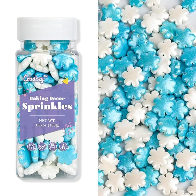 Winter Sprinkles for Cake Decorating, White & Blue Snowflake Candy Sprinkles Perfect for Cupcake Toppers Wedding Party Valentines Halloween Christmas Supplies 3.52 Ounce
