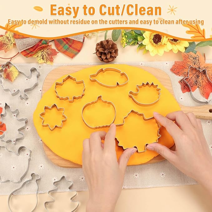 Lezmarket 20Pcs Fall Thanksgiving Cookie Cutters Set, Holiday Cookie Cutters Stainless Steel Baking Supplies for Thanksgiving Cookie Sandwich - Pumpkin Maple Leaf Flower Squirrels Turkey Corn
