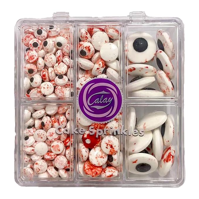 PhilaeEC Blood Eye Eyeball Sprinkle Halloween Edible for Cake Decoration 7mm 1cm 2cm Mix Size Blood Eyes Candy Baking Cookie Cupcake Toppers Decoration Halloween Christmas Valentines Supplies
