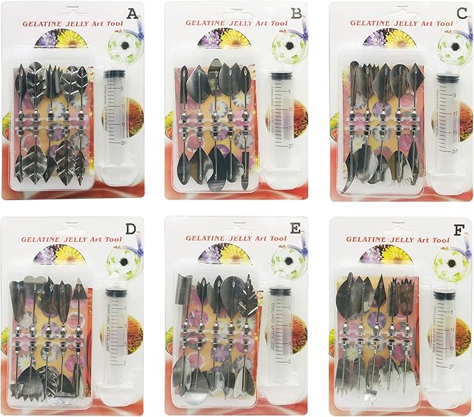 Woohome Art Cake Tools, 3D Gelatin Jelly Tools Includes 60 PCS Gelatin Tools and Making Pudding Pastry Nozzles for Cake Decoration, Jelly Cake making, (Style: ABCDEF)