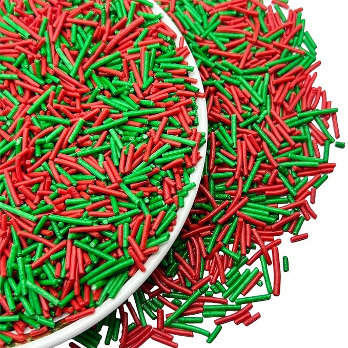SE Si&Moos Christmas Jimmy Sprinkles Red and Green Jimmies Sprinkles for Cake Decorating Edible Christmas Cake Decorations Edible Crunchy Jimmies for Topping Ice Cream, Cookies, Cupcakes, Dessert Decorating 3 OZ