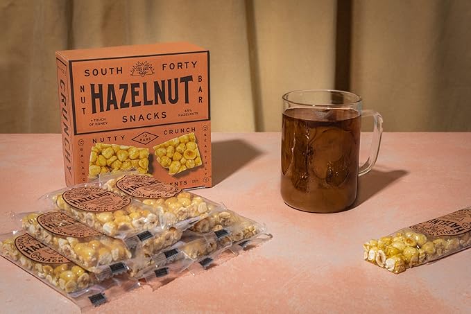 South 40 Snacks Crunchy Hazelnut Bar, Just 4 Ingredients, Touch of Honey (40g Bar, Pack of 12)