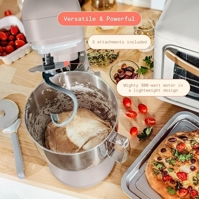 Beautiful 5.3 QT Stand Mixer w/Tilt-Head Design, Stainless Bowl, 300-Watt Power, 12-Speed Control, Includes Beater, Dough Hook, Whisk, Splash Shield (Wildflower Porcini Taupe)