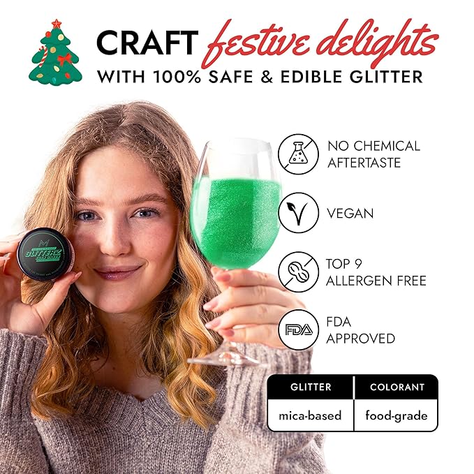 MONÉGASQUE Eden Green Edible Glitter for Drinks 10g – Edible Glitter for Cakes & Cocktails – Christmas Sprinkles for Cake – Food Coloring Spray for Cake Decorations – Cocktail Drink Shimmer Powder