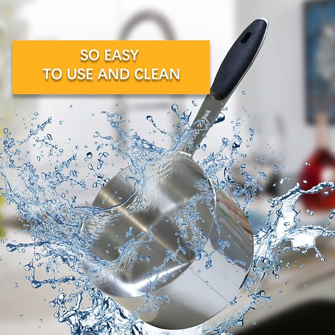 1PCS 1Cup (237ml, 8oz) Single Measuring Cup with Black Silicone Grip, Stainless Steel Individual Measure Scoop Only