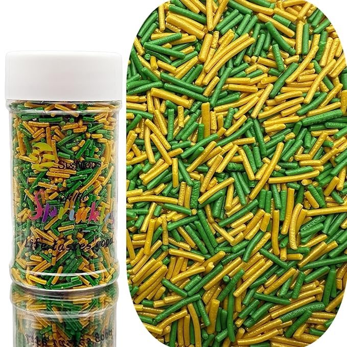 SE Si&Moos Green and Gold Jimmies Sprinkles Gold and Green Sprinkles for Cake Decorating Edible Crunchy Jimmies for Topping Ice Cream, Cookies, Cakes, Cupcakes, Dessert Decorating 3 OZ