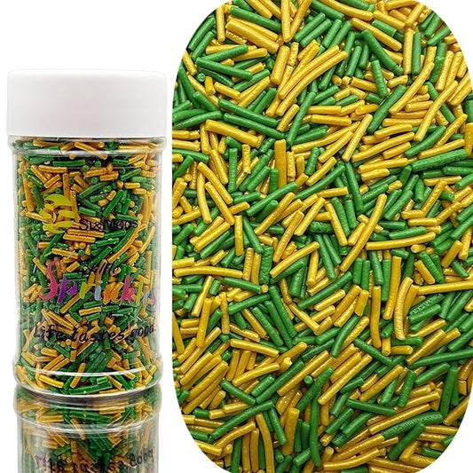 SE Si&Moos Green and Gold Jimmies Sprinkles Gold and Green Sprinkles for Cake Decorating Edible Crunchy Jimmies for Topping Ice Cream, Cookies, Cakes, Cupcakes, Dessert Decorating 3 OZ