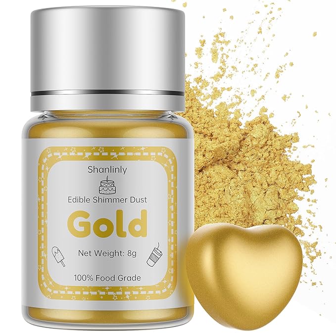 Gold Luster Dust Edible Shimmer Powder - 8g Food Grade Tasteless Edible Gold Cake Dust Paints for Chocolates, Drinks, Metallic Golden Food Coloring for Cake Decoration, Desserts, Vegan
