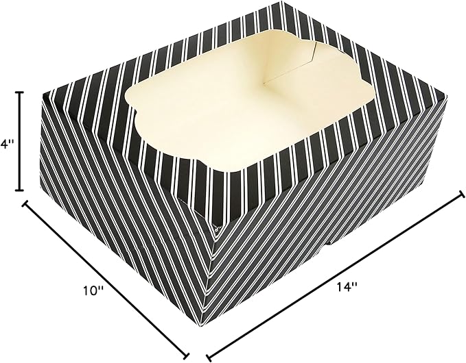 Global Sugar Art Popup Quarter Sheet Cake & 12 Cupcake Box with Window and Cupcake Insert, Black and White Stripe 14 x 10 x 4 Inches, 5 Count. For 9 x 13 sheet cakes, cookies, pastries, desserts.