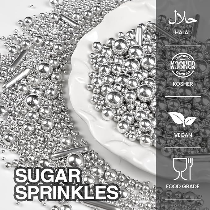 Christmas Silver Pearl Rods Sprinkles, Edible Sugar Candy Mix Size, 150g/5.29oz, Baking Cake Decoration, Food Grade, Cake Toppers, Easter, Celebration, Wedding Party Supplies