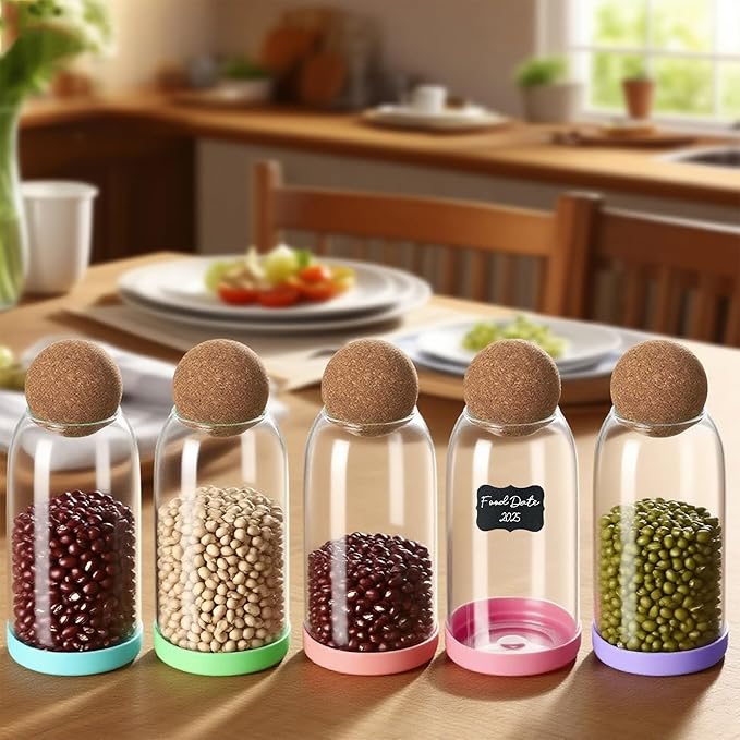 5 pcs 27oz/800ML Glass Storage Container with Ball Cork Glass Jars with Cork Lids Glass Food Storage Containers with Ball Stopper Coffee Canister for Beans,Oats,Spices,Candies,Nuts,Biscuits