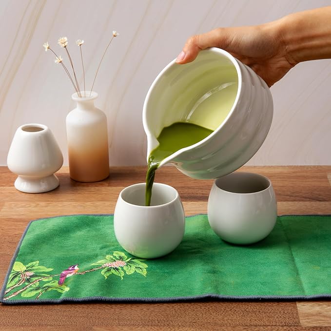 Matcha Whisk Set- Matcha Set includes Matcha Whisk and Bowl (Bowl with Spout), Sifter, Holder and Scoop- The Perfect Bamboo Whisk for Matcha Tea (White- 7PC)