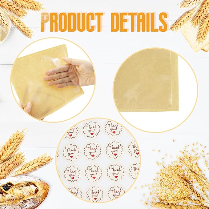 2000 Pcs Cookie Packaging Bags with Seal, 7.1''x7.5'' Paper Bakery Bags with Window, Heat Sealable & Grease Resistant To Go Bake Sale Sleeves for Gift Giving, Donut, Bread, Sandwich