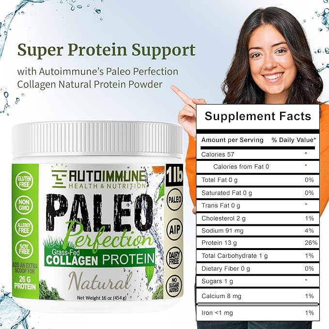 Collagen Protein Powder for Women - Non GMO Collagen Protein with Carrot Broccoli Apple Fiber - Grass Fed Beef Protein Powder Paleo Keto & Superfood Blend by Autoimmune (Natural, 1 Pound)