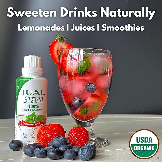JUAL Natural Liquid Stevia Sweetener with Sucralose – 4.22 Fl Oz – Zero Calorie, Sugar-Free, Low Carb – Stevia Drops for Coffee, Tea & Baking