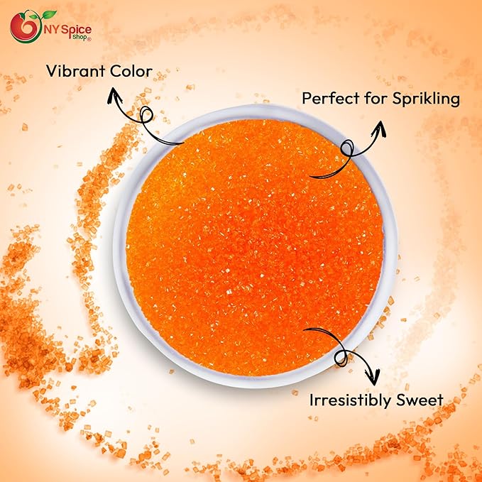 NY Spice Shop Orange Sanding Sugar - 8 Ounce Sweet Edible Sprinkles for Party Decoration, Cakes, Cupcakes, Cookies Toppings & Dessert Dishes - Colorful Sugar Sprinkles for Party Favors & Baking Treats