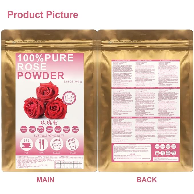 100% Natural Pure Rose Powder 100g/3.52oz 玫瑰粉 Edible Rose Petal Powder for Cooking & Baking - Natural Powdered Organic Rose Petals for DIY Face Masks, Skin & Hair Care Products