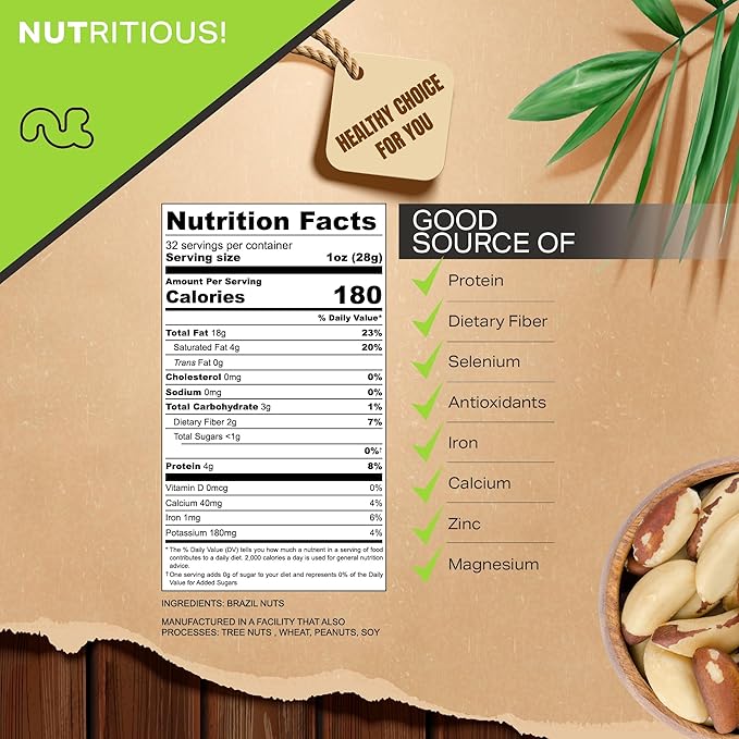 NUT CRAVINGS - Raw Brazil Nuts, Unsalted, No Shell, Whole, (32oz - 2 LB) Bulk Nuts Packed Fresh in Resealable Bag - Kosher Healthy Snack, Food Assortments