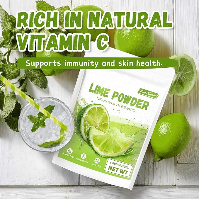 NutraBloom Lime Powder 8 Ounce, Natural Vitamin C Taste Drinkability, No Sugar or Additives Freeze Dried Lime Juice Flavor Powder for Baking, Smoothies, Beverages