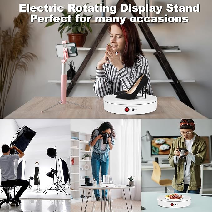 Rotating Display Stand 11.8'' Motorized Turntable Stand Spinning Photography Turntable(Black Wired Charge/with Remote controller)