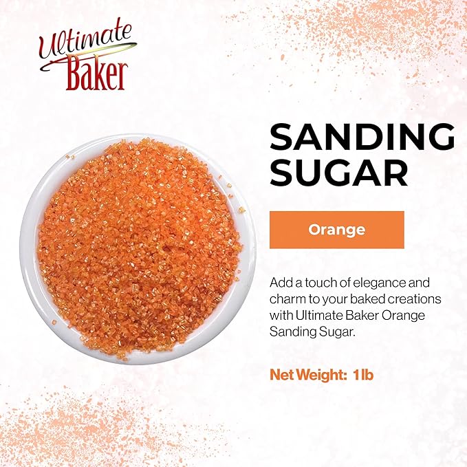 Ultimate Baker - Sanding Sugar, Orange - Vibrant, Naturally Colored Baking & Decorating Sugar, Perfect for Sprinkling on Cakes, Desserts & Ice Cream, Medium Crystal - 16oz