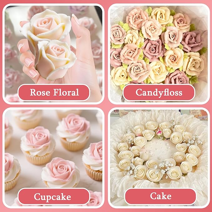 Extra Large Russian Piping Tip Stainless Steel Rose Floral Piping Nozzle Icing Piping Kit for Cake Decorating Flower Frosting Piping Pastry Cupcakes Cakes Cookies Desserts Baking Tool