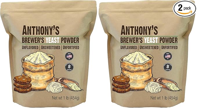 Anthony's Brewer's Yeast, 1 lb, Made in USA, Gluten Free, For Lactation Support, Unflavored, Unsweetened (Pack of 2)