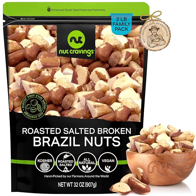 NUT CRAVINGS - Roasted & Salted Broken Brazil Nuts - No Shell, (32oz - 2 LB) Bulk Nuts Packed Fresh in Resealable Bag - Healthy Protein Food Snack, Food Assortments