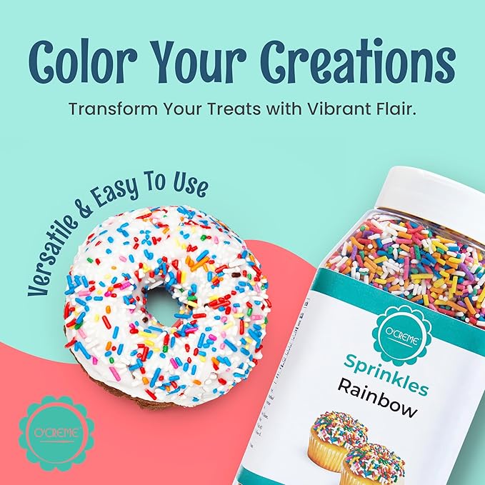 O’Creme Rainbow Sprinkles – 25oz Sprinkles for Cake Decorating – Kosher Pastel Sprinkles for Cupcakes, Cookies, Cakes, Ice Cream – Easy-Pour Jar