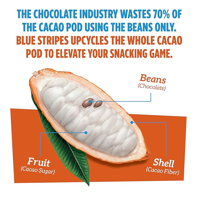 Blue Stripes - Trail Mix, 70% Chocolate Chips, Almonds, Macadamia Nuts, Mango, Healthy Snacks for Adults, Whole 70% Cacao, With Unrefined Sugar, Non GMO, Gluten Free, Vegan, 8 oz