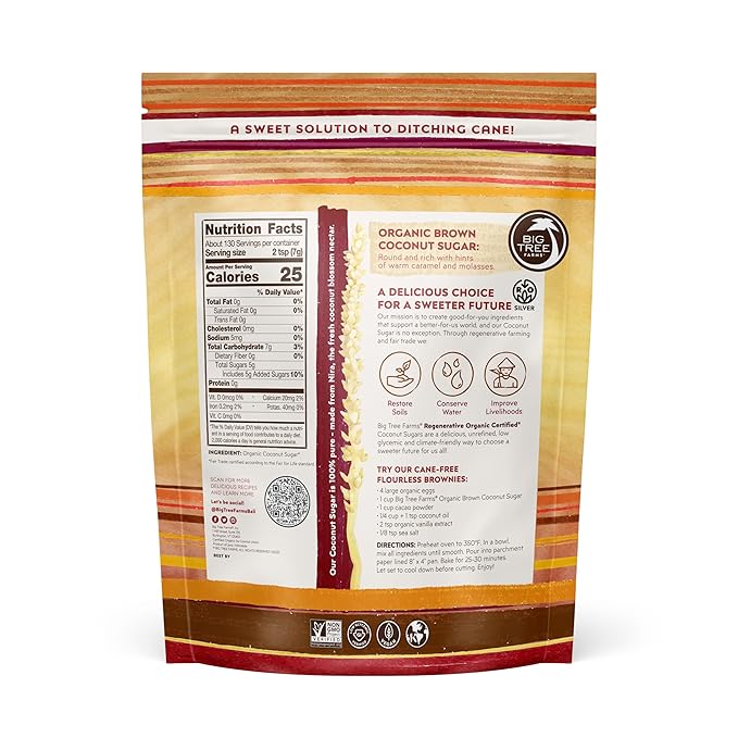 Big Tree Farms Organic Brown Coconut Sugar - Coconut Palm Sugar, Unrefined, Fine Crystals, Cane Sugar Replacement, Coconut Blossom Nectar, Vegan, Perfect for Baking - 2 Pound (Pack of 1)