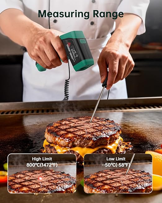 ERICKHILL Infrared Thermometer Gun, Dual Mode IR Laser Thermometer with -50°C~800°C and Meat Probe (-50°C~300°C), Non-Contact Digital Thermometer for Cooking, BBQ, and Industrial Use