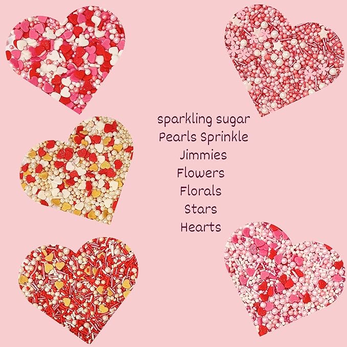 Confect Red, Pink & White Pearls Sprinkles | Mix Heart & Valentine Sprinkles | Sprinkles for Baking & Cake Decorative | Edible sprinkle Assorted Pack of 5 - Vegan, Gluten-Free, Nut-Free, Soy-Free, Dairy-Free, Palm Oil-Free -5 Oz