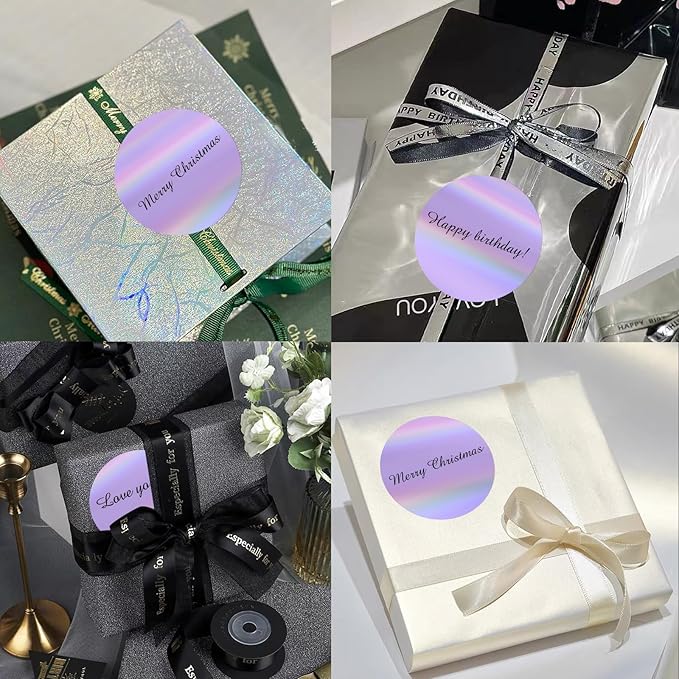 3" Holographic Direct Thermal Label Stickers, Round Printable Rainbow Glitter Thermal Printer Sticker Labels for Gift Wrapping, Self-Adhesive DIY Custom Logo Design- Holographic Purple