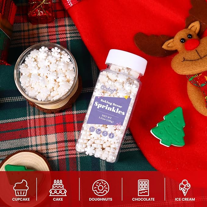 White Sprinkles for Cake Decorating 3.52 Ounce, White Snowflake Sprinkles Perfect for Cupcake Toppers Wedding Party Valentines Halloween Christmas Supplies