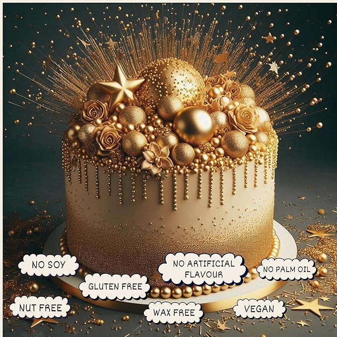 Confect Gold Edible Cake Sprinkles – Confect Love Metallic Disco Balls for Cake & Cupcake Decorating – Shiny Gold Sugar Pearls for Baking, Desserts, Cookies | Vegan, Gluten-Free, Nut-Free, Soy-Free, Dairy-Free, Palm Oil-Free– 4.2 Oz