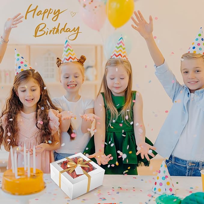 32Pcs 10 Inch Cake Boxes with Cake Boards (16Pcs White Cake Boxes, 16Pcs Cake Boards), 10x10x5 Inch Bakery Boxes with Window, Cake Carrier Container for Birthday Party, Wedding