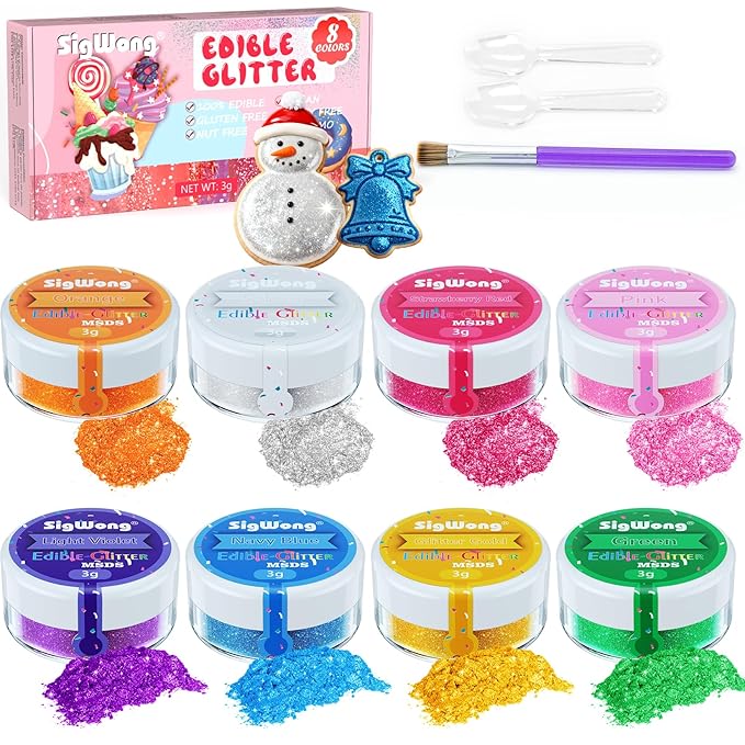 Edible Glitter Set, Sprinkles Edible Glitter for Drinks, 8 Colors Prism Powder Edible Glitter Dust for Wines, Beer, Cocktail, Strawberries, Cakes, Cupcakes, Chocolate - 3g/bottle