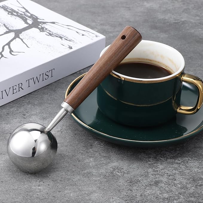 Vintage Coffee Measuring Spoon with Long Wooden Handle 10g / 30ml Capacity Metal Tablespoon Stainless Steel Coffee Scoop Kitchen Utensil Spoon for Coffees Tea Bath Salts