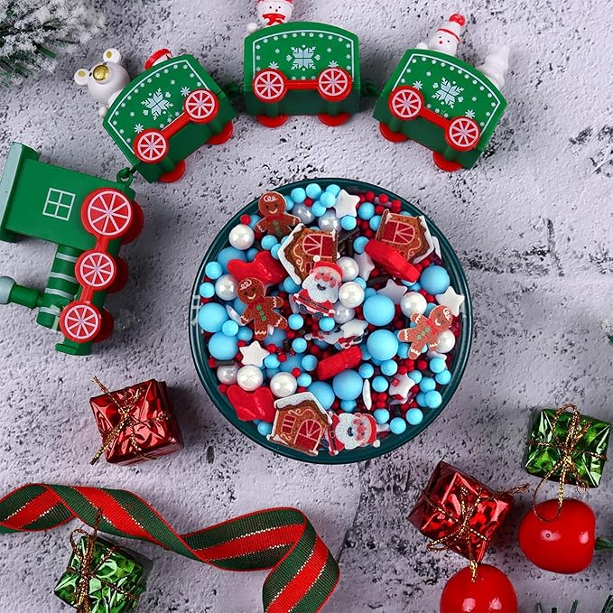 Christmas Sprinkles Holiday Cake Sprinkles Edible Blue White Red Sprinkle Winter Snowman Gingerbread House Frozen Sprinkle Pearls Sugar Jimmies mix for Cookie Baking Cake Decoration 3.5 Oz