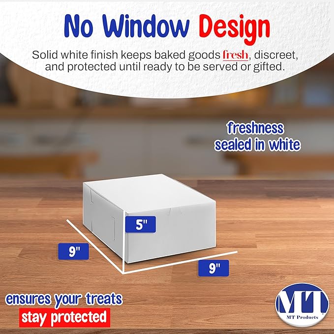 MT Products Plain Cookie Boxes 9" x 9" x 5" - White Bakery Boxes No-Window (Pack of 15) - Made in USA