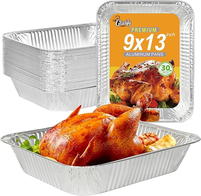 Gladify Aluminum Foil Pans 9x13 Disposable Baking Pans 30 Pack Heavy Duty Half Size Tin Foil Trays for Steam Table, Roasting, Cooking, Heating, Freezing Food1