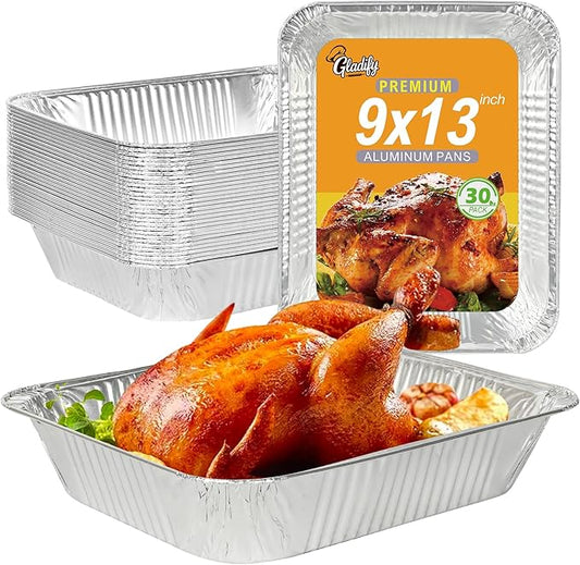 Gladify Aluminum Foil Pans 9x13 Disposable Baking Pans 30 Pack Heavy Duty Half Size Tin Foil Trays for Steam Table, Roasting, Cooking, Heating, Freezing Food1